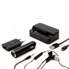 Universal 5-in-1 Set - KFZ Ladekabel - Netzteil - Datenkabel - Headset - Tischlader - Schwarz
