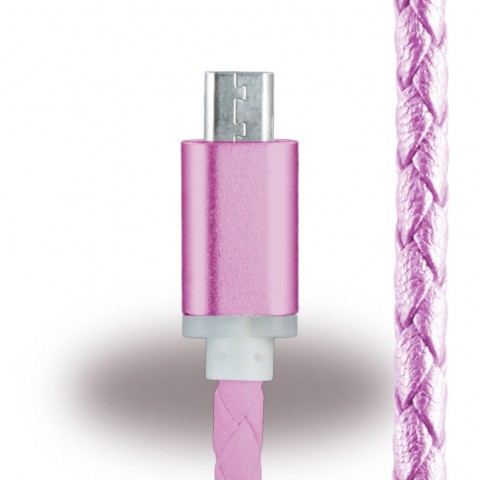 USB Datenkabel - Micro-USB auf USB - aus Kunstleder in Pink