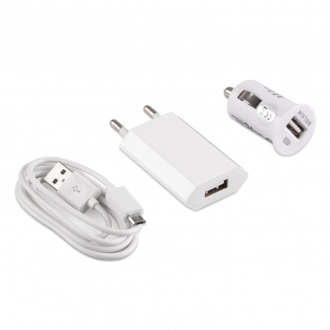 3in1 Set - KFZ Lader + Netzteil + Datenkabel - MicroUSB Adapterkabel