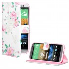 HTC One M8 Hülle - Kunstleder - Flip Case - Blumengesteck Weiß