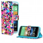HTC One M8 Hülle - Kunstleder - Flip Case - Wildes Mosaik Mega Bunt