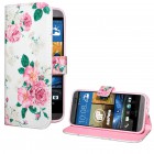 HTC One M9 Hülle - Kunstleder - Flipcase - Blumengestecke Weiß