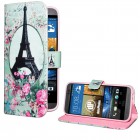HTC One M9 Hülle - Kunstleder - Flipcase - Eiffelturm Rosen