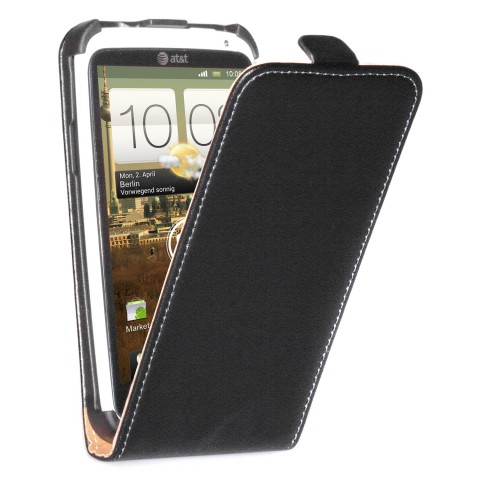 HTC One X / XL / X+ Hülle - beschichtetes Leder - Flip Case - in Schwarz
