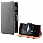 Huawei P8 Hülle - beschichtetes Leder - Flipcase mit Kreditkartenfach - Schwarz