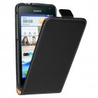 Huawei Ascend Y530 Hülle - beschichtetes Leder - Flip Case - Schwarz