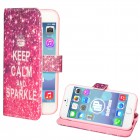 iPhone 6 / 6s Hülle - Kunstleder - Flip Case - Keep Calm Glitzer