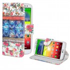 LG G2 Mini Hülle - Kunstleder - Flipcase - Holzstruktur Rote Rosa Blumen