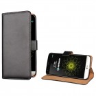 LG G5 Hülle - beschichtetes Leder Flip Case mit Kreditkartenfach - Schwarz