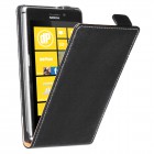 Nokia Lumia 925 Hülle - beschichtetes Leder - Flip Case - in Schwarz