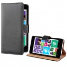 Microsoft Lumia 535 Hülle - beschichtetes Leder - Flipcase mit Kreditkartenfach - Schwarz