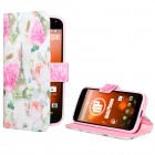 Motorola Moto X Hülle - Kunstleder - mit Kreditkartenfach - Rosa Weiße Blumen Sights