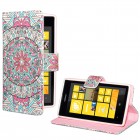 Nokia Lumia 520 Hülle - Kunstleder - Flipcase - Mandala Weiß Rosa Blau