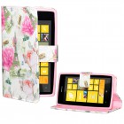 Nokia Lumia 520 Hülle - Kunstleder - Flip Case - Rosa Weiße Blumen Sights