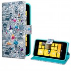 Nokia Lumia 630 / 635 Hülle - Kunstleder - Flipcase - Comic Muster Grau