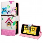 Nokia Lumia 630 / 635 Hülle - Kunstleder - Flipcase - Eulen Happy Family