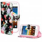 Samsung Galaxy Ace 2 Hülle - Kunstleder - Flip Case - Schwarz Rosa Blüten