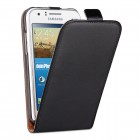 Samsung Galaxy J1 (2015) Hülle - beschichtetes Leder - Flip Case - Schwarz