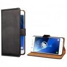 Samsung Galaxy J5 (2016) Hülle - beschichtetes Leder Flip Case mit Kreditkartenfach - Schwarz