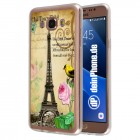 Samsung Galaxy J7 (2016) Hülle - Silikon Case - Eiffelturm Rosa Blume