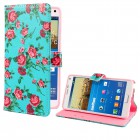 Samsung Galaxy Note 4 Hülle - Kunstleder - Flipcase - Blumengestecke Türkis