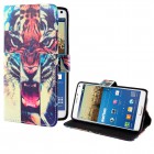 Samsung Galaxy Note 4 Hülle - Kunstleder - Flipcase - Tiger Kreuz Blau Rot