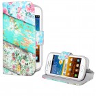 Samsung Galaxy S Duos / S Duos 2 Hülle - Kunstleder - Flipcase - Holzdielen Blau Rosen