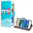 Samsung Galaxy S4 Mini Hülle - Kunstleder - Flipcase - Verliebte Eulen