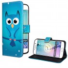 Samsung Galaxy S6 Edge Hülle - Kunstleder - Flipcase - Blaue Eule Nacht