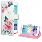 Samsung Galaxy S6 Edge Hülle - Kunstleder - Flipcase - Blumengesteck Weiß