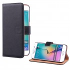 Samsung Galaxy S6 Edge Hülle - beschichtetes Leder - Flipcase mit Kreditkartenfach - Schwarz