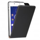 Sony Xperia M2 Hülle - beschichtetes Leder - Flip Case - Schwarz