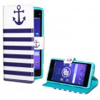 Sony Xperia Z1 Compact Hülle - Kunstleder - Flipcase - Marine Anker Blaue Streifen