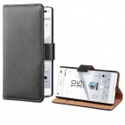 Sony Xperia Z5 Compact Hülle - beschichtetes Leder - Flipcase mit Kreditkartenfach - Schwarz