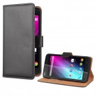 Wiko Lenny beschichtetes Leder Flip Case - mit Kreditkartenfach - Schwarz
