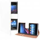Sony Xperia Z1 Flip Case mit Kreditkartenfach - beschichtetes Leder - Weiß